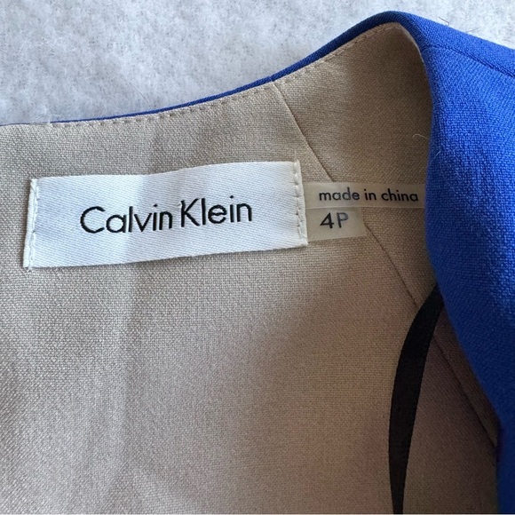 Calvin Klein Dress Royal Blue Ruched Waist Cap Sleeve Dress Size 4 - Picture 2 of 8